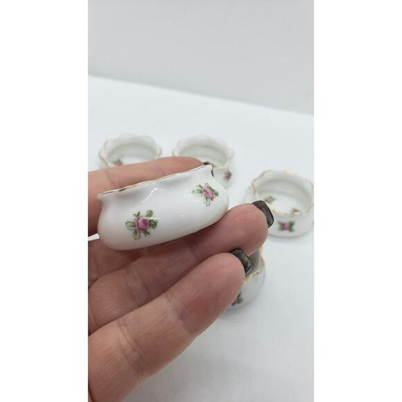 5 Antique Salt Cellar Server Tiny Bowl White Porcelain Pink Roses Austria Vtg - Picture 7 of 11